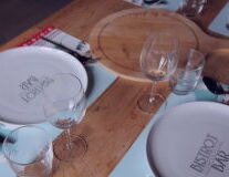 tableware, table, indoor, wine glass, plate, platter, saucer, kitchen utensil, fork